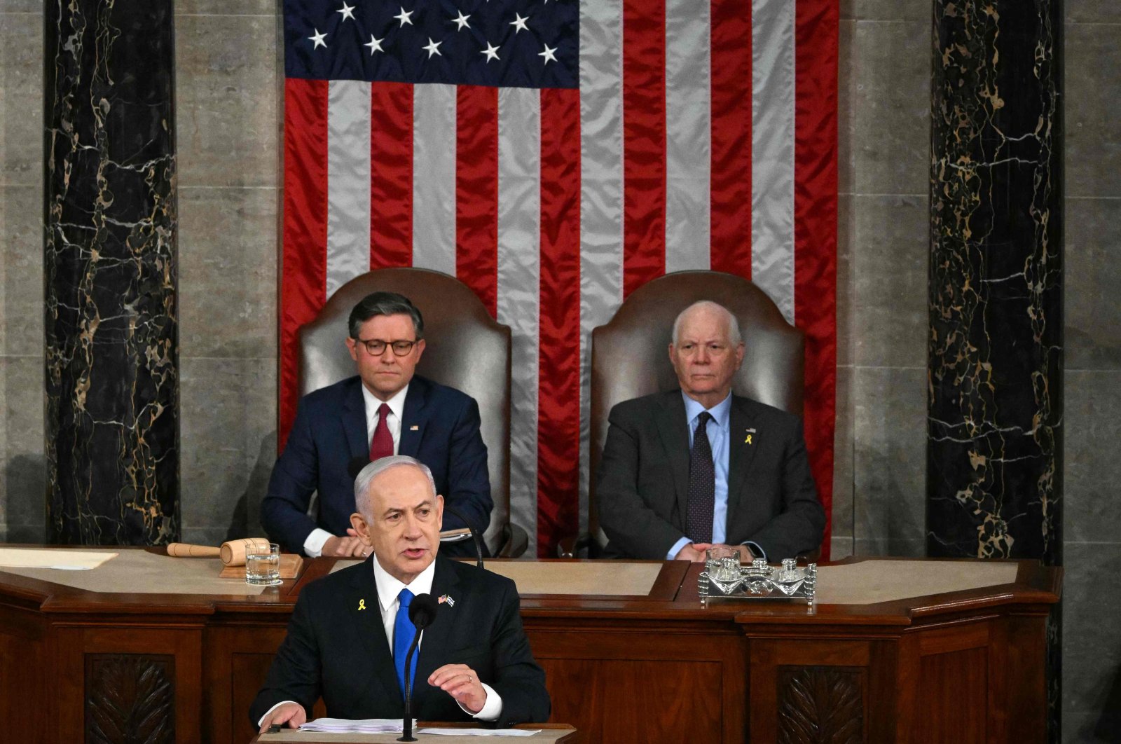 Israeli Prime Minister Benjamin Netanyahu speaks to a joint meeting of Congress at the U.S. Capitol, Washington D.C., U.S., July 24, 2024. (AFP Photo)