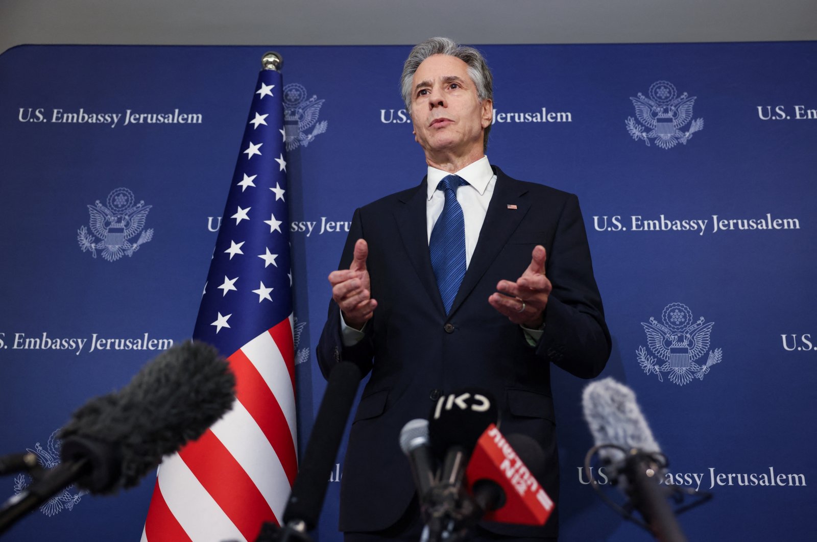 U.S. Secretary of State Antony Blinken speaks to press members, at David Kempinski Hotel, in Tel Aviv, Israel, Aug. 19, 2024. (Reuters Photo)