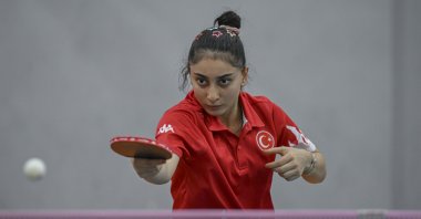 Turkish special table tennis player Ebru Acer trains ahead of the 2024 Paris Paralympics, Istanbul, Türkiye, Aug. 16, 2024. (AA Photo)