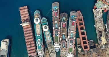 A drone image shows decommissioned cruise ships being dismantled at Aliaga ship-breaking yard in the Aegean port city of Izmir, western Türkiye, Oct. 2, 2020. (Reuters Photo)