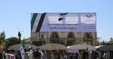 The Syrian Tribes Council holds a conference as they reject the PKK/YPG's plans for so-called local elections, Aleppo, Syria, June 3, 2024. (AA Photo)
