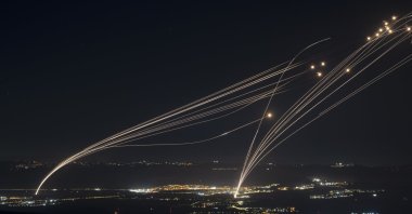 The Israeli Iron Dome air defense system intercepts attacks from Lebanon near the occupied Golan Heights, Aug. 4, 2024. (AP Photo)