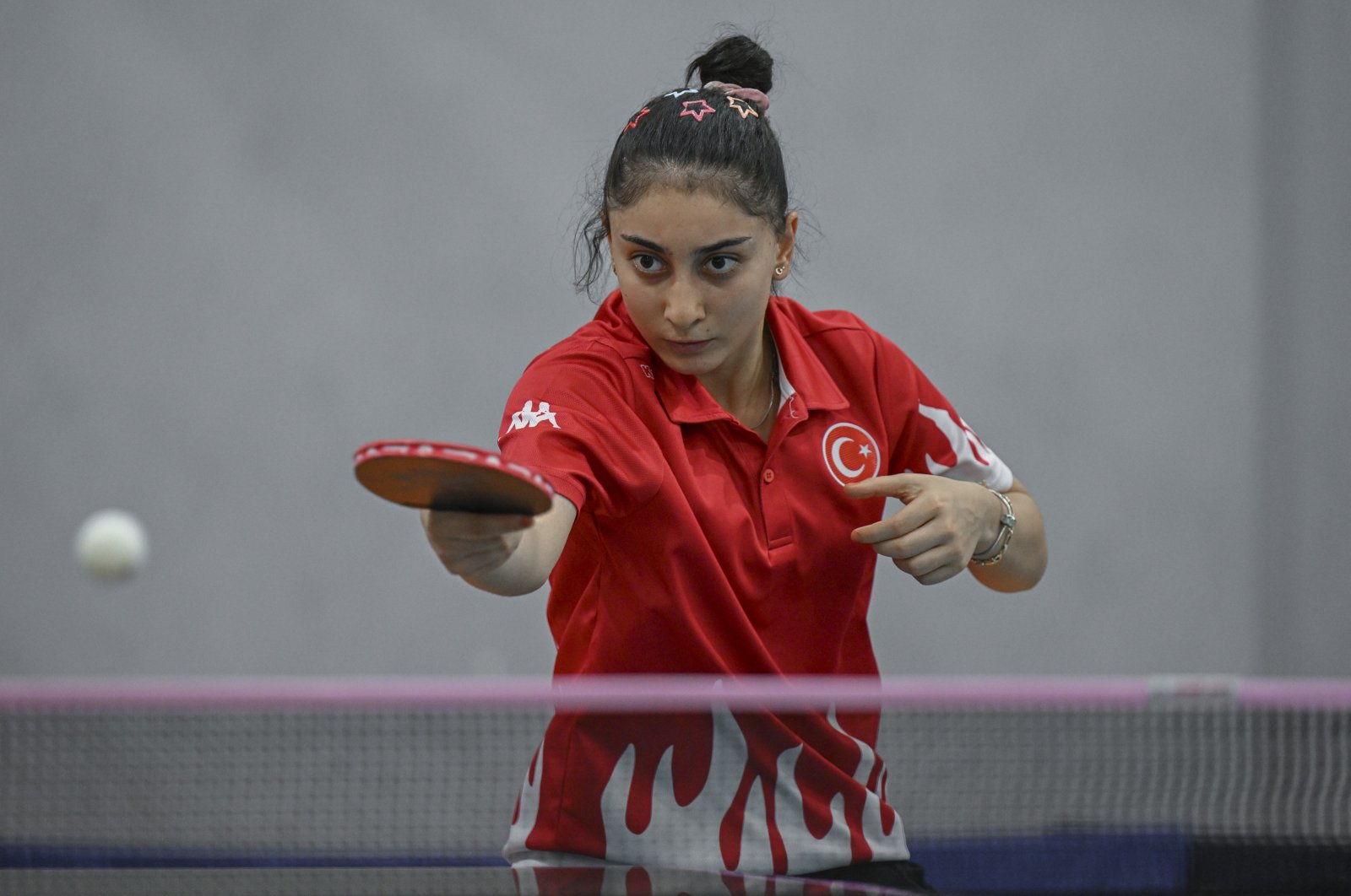 Turkish special table tennis player Ebru Acer trains ahead of the 2024 Paris Paralympics, Istanbul, Türkiye, Aug. 16, 2024. (AA Photo)