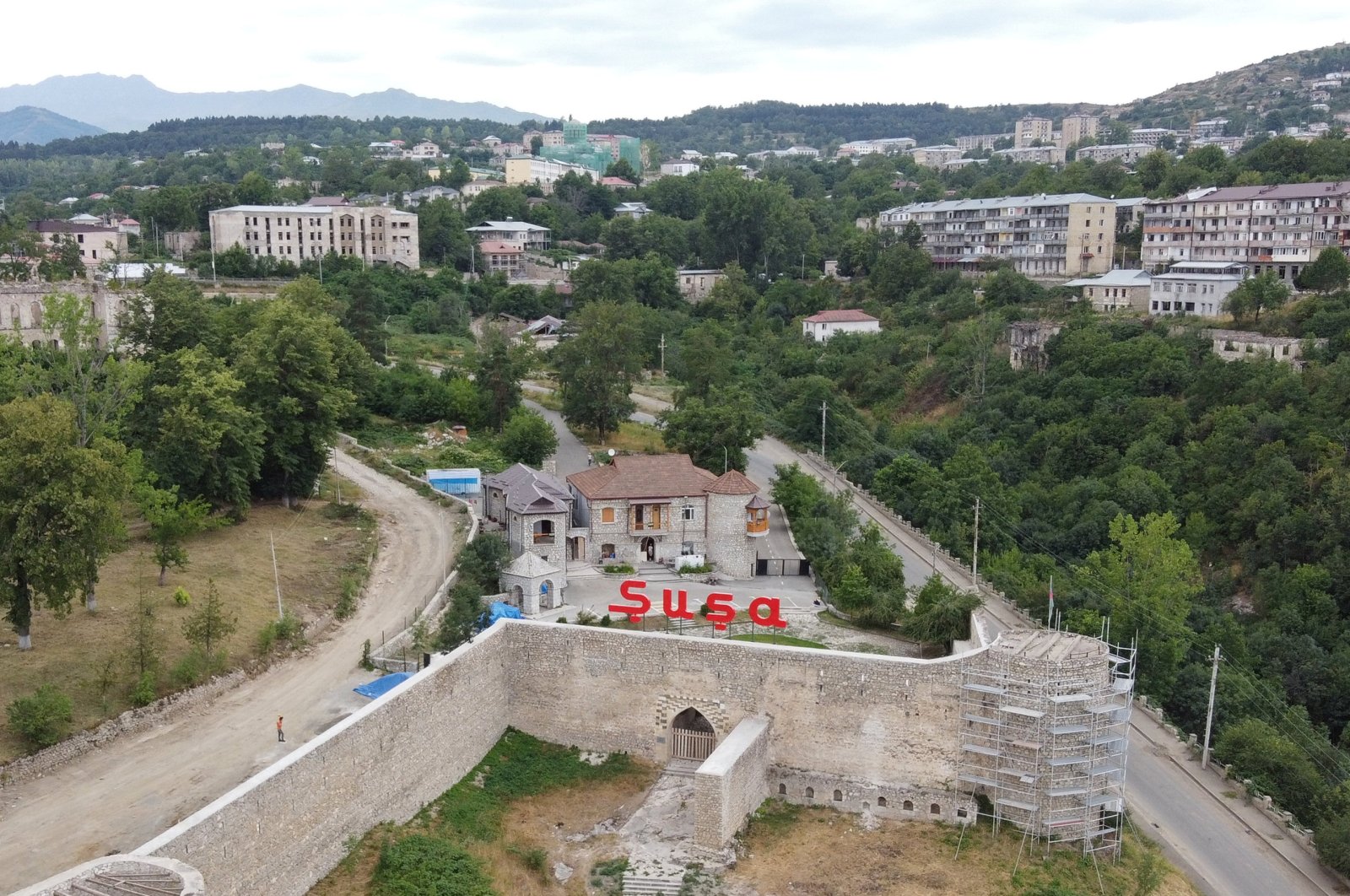 An aerial view shows a town liberated by Azerbaijani forces from the decades-long Armenian occupation in Shusha, Azerbaijan, July 16, 2021. (Reuters Photo)