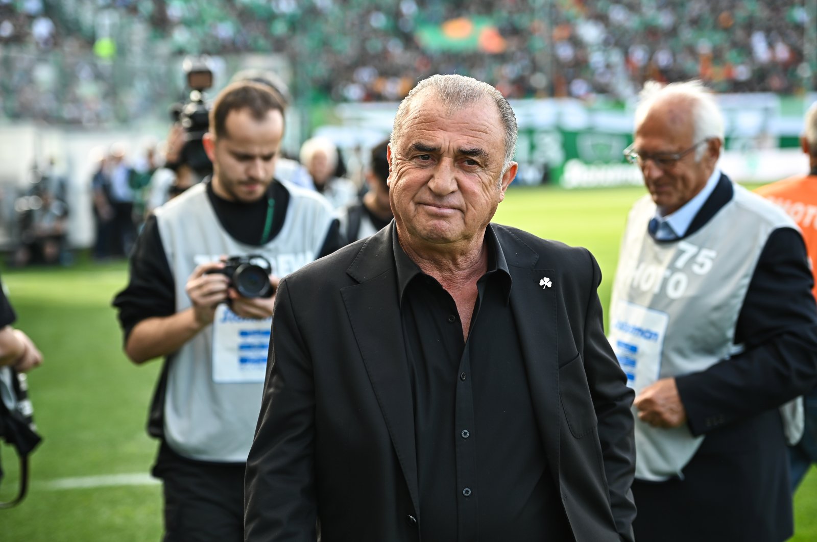 Fatih Terim is overseeing the Greek Super League playoff match between Panathinaikos FC and PAOK FC at Apostolos Nikolaidis Stadium, Athens, Greece, March 31, 2024. (Getty Images Photo)