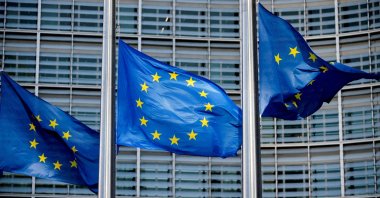 European Union flags fly outside the European Commission headquarters, Brussels, Belgium, March 1, 2023. (Reuters Photo)