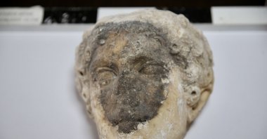 A statue head believed to be of Apollo was discovered during the excavation at Fethiye Castle, Muğla, Türkiye, Aug. 20, 2024. (AA Photo)
