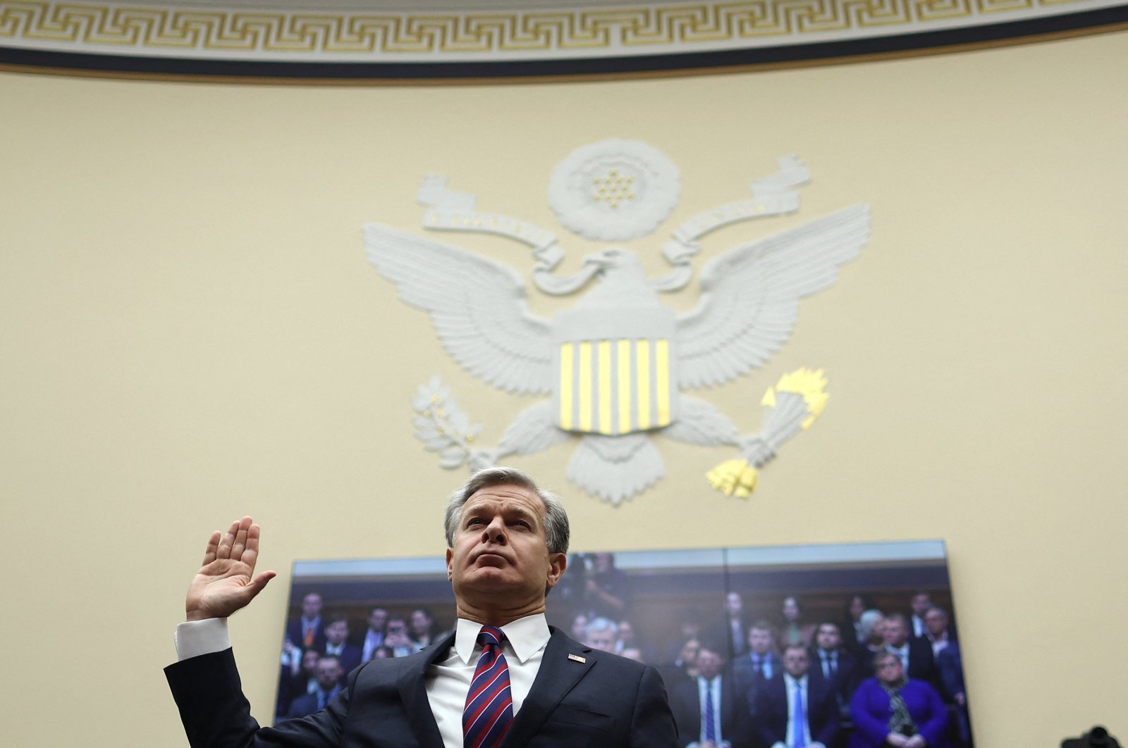 FBI Director Christopher Wray is sworn in prior to testifying before the House Judiciary Committee in the Rayburn House Office Building, Washington, U.S., July 24, 2024. (AFP Photo)