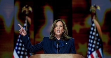 Democratic presidential nominee and U.S. Vice President Kamala Harris speaks during the final night of the Democratic National Convention (DNC) at the United Center, Chicago, Illinois, U.S., Aug. 22, 2024. (EPA Photo)