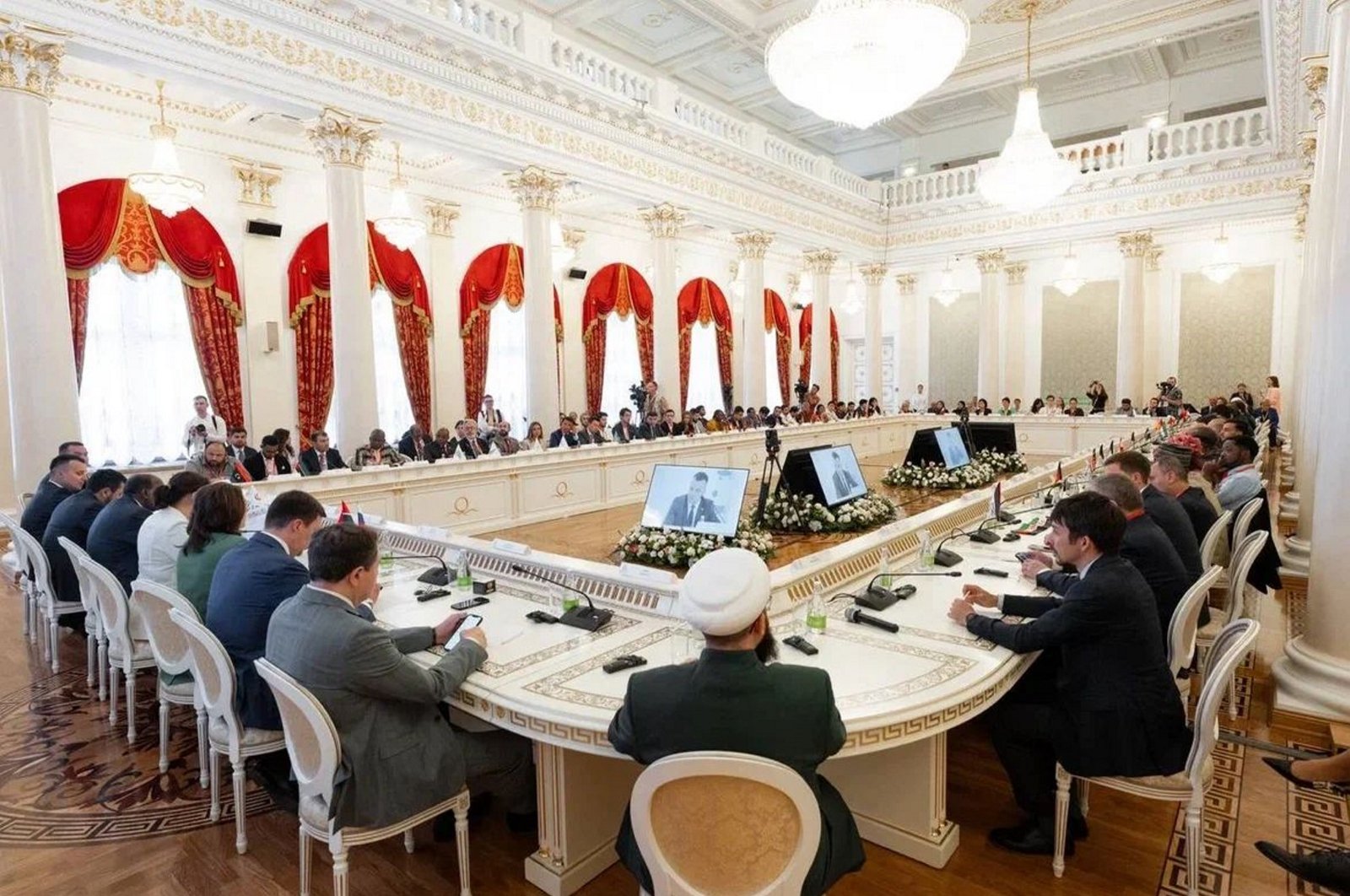 Global leaders and youth representatives gather at the 3rd Kazan Global Youth Summit in Tatarstan, Russia to discuss international cooperation, youth policy and pressing global issues, including the situation in Gaza, Aug. 22, 2024. (AA Photo)