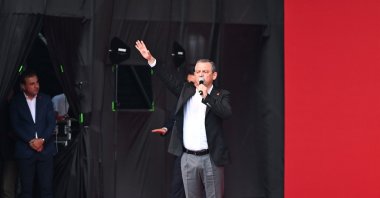 Özgür Özel addresses a rally in Gaziantep, southern Türkiye, Aug. 24, 2024. (AA Photo)