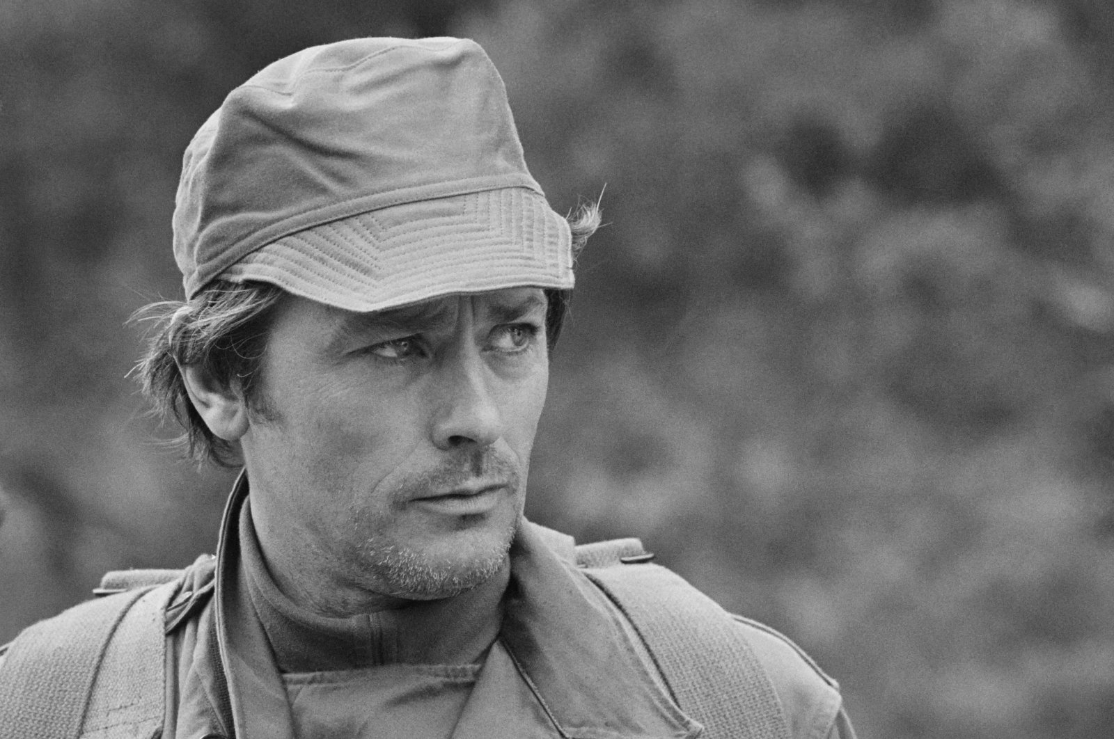 A portrait shows French actor Alain Delon during the filming of &quot;Le toubib&quot; directed by Pierre Granier Deferre, in Sissonne, central France, May 26, 1979. (AFP Photo)