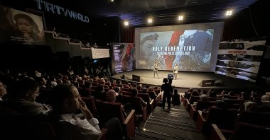 The panel was held before the screening of the documentary &quot;Holy Redemption,&quot; filmed by TRT World teams in the occupied Palestinian territories and depicting the atrocities committed by Jewish settlers against Palestinians in the West Bank, Istanbul, Türkiye, Aug. 24, 2024. (AA Photo)