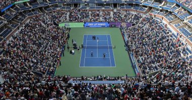 A general view as Dude Perfect performs during Arthur Ashe Kid's Day ahead of the U.S. Open at USTA Billie Jean King National Tennis Center, New York City, U.S., Aug. 24, 2024. (AFP Photo)