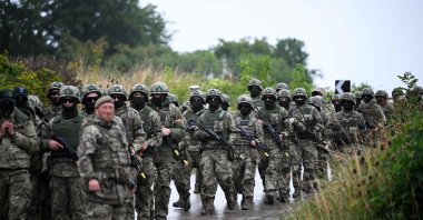 Ukrainian soldiers take part in a casualty simulation training exercise operated by Britain's armed forces, as part of the Interflex program. London states that its position has not changed since Ukrainian forces launched an offensive in Russia's Kursk region earlier this month, southern England, U.K., Aug. 22, 2024. (AFP Photo)
