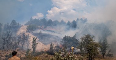 Teams work to control the fire from both ground and air in Kızılcahamam district, Ankara, Türkiye, Aug. 22, 2024. (AA Photo)