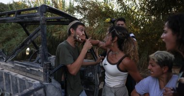 Activists confront settlers on land in al-Makhrour in the occupied West Bank, Beit Jala village, Palestine, Aug. 22, 2024. (AFP Photo)