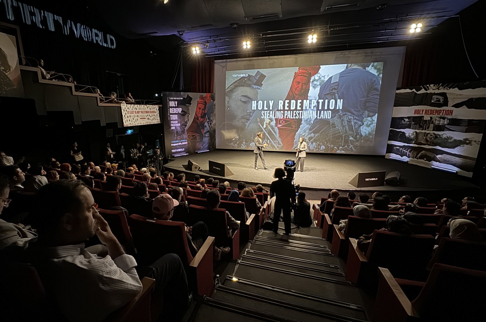 The panel was held before the screening of the documentary &quot;Holy Redemption,&quot; filmed by TRT World teams in the occupied Palestinian territories and depicting the atrocities committed by Jewish settlers against Palestinians in the West Bank, Istanbul, Türkiye, Aug. 24, 2024. (AA Photo)