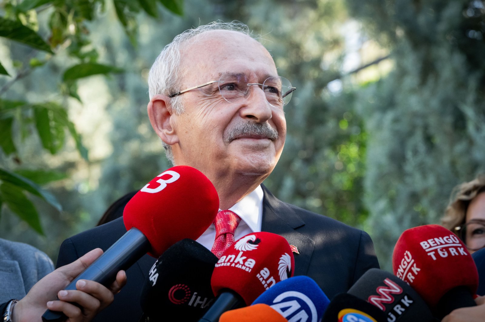 Former Republican People&#039;s Party (CHP) leader Kemal Kılıçdaroğlu talks to reporters after a meeting with a former ally, Ankara, Türkiye, Aug. 14, 2024. (AA Photo)