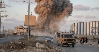 Smoke billows from an area targeted by an Israeli airstrike on the Salah al-Din Road, central Gaza, Palestine, Aug. 22, 2024. (Getty Images Photo)