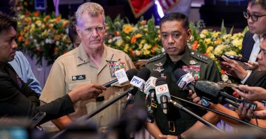 U.S. Indo-Pacific Command Adm. Samuel Paparo and Philippine Army Chief Romeo Brawner Jr. address the media in Manila, Philippines, Aug. 27, 2024. (Reuters Photo)