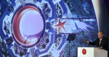 President Recep Tayyip Erdoğan speaks at the ground-breaking ceremony for the "Crescent Star" project in the capital, Ankara, Türkiye, Aug. 30, 2021. (Photo by Ali Ekeyılmaz)