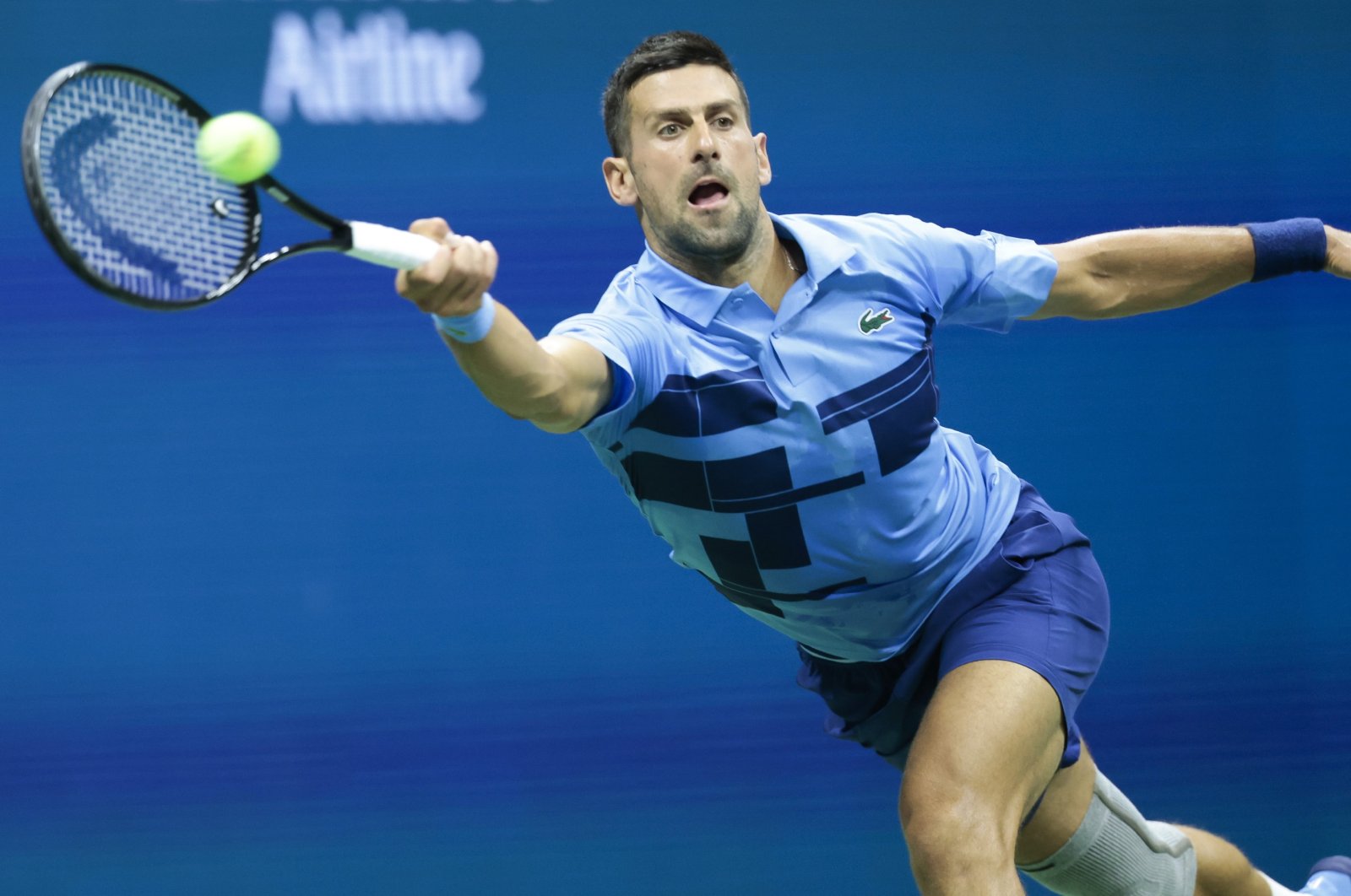 Serbia&#039;s Novak Djokovic serves to Moldova&#039;s Radu Albot during their first-round match at the U.S. Open Tennis Championships at the USTA Billie Jean King National Tennis Center in Flushing Meadows, New York, U.S., Aug. 26, 2024. (EPA Photo)