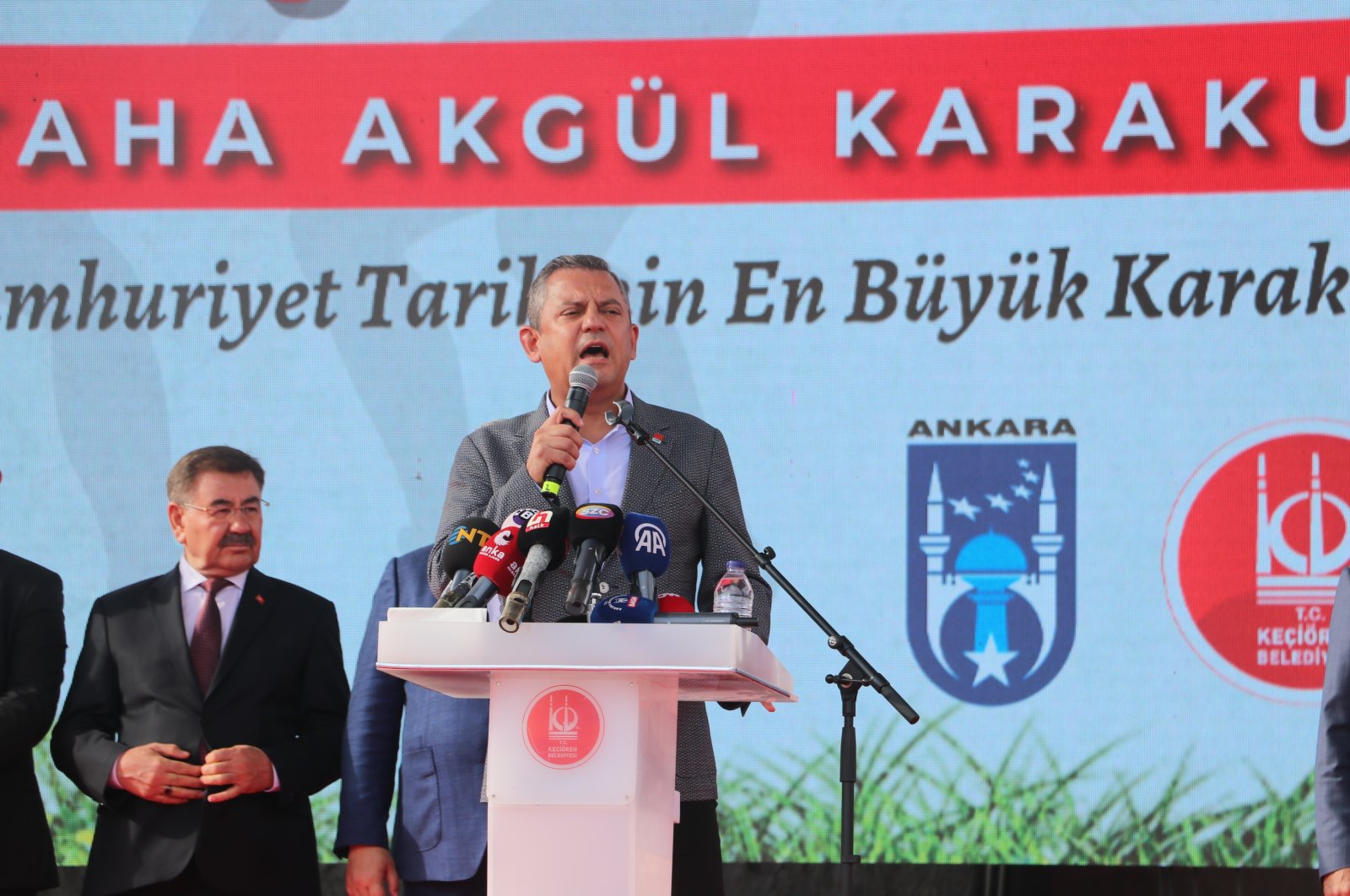 CHP leader Özgür Özel speaks at an event, Ankara, Türkiye, Aug. 25, 2024. (DHA Photo)