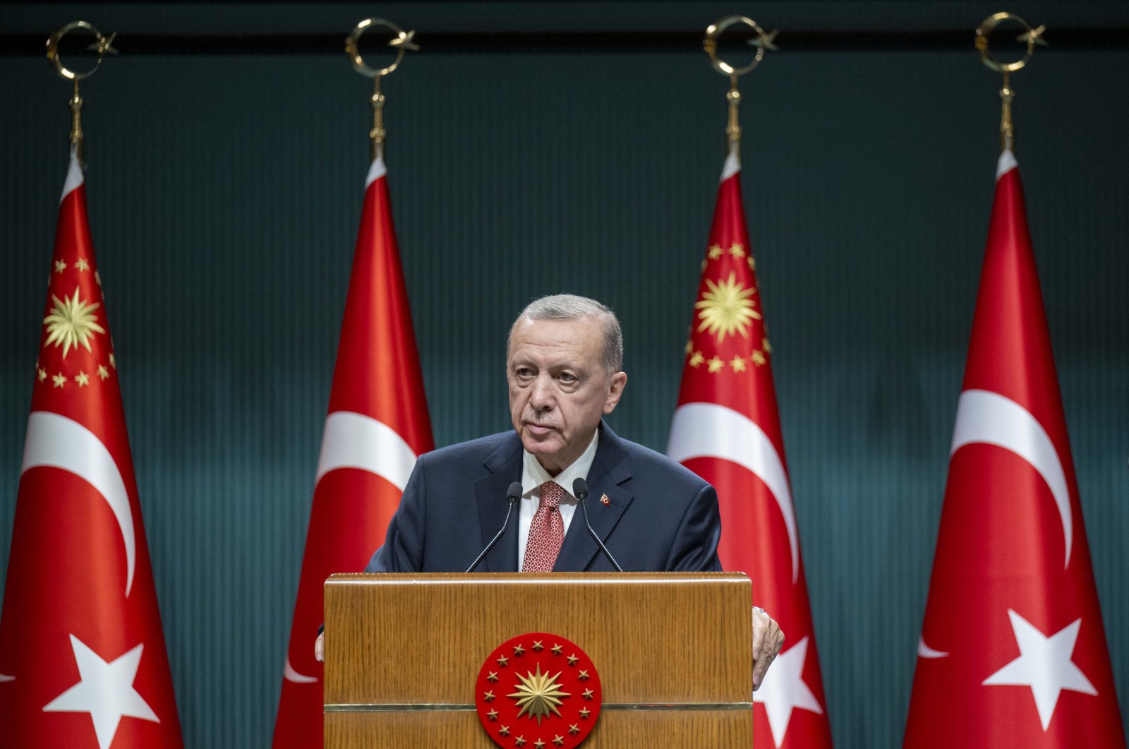 President Recep Tayyip Erdoğan speaks to reporters following a cabinet meeting in the capital Ankara in this undated file photo. (AA File Photo)