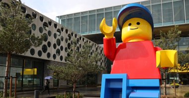 A view shows a Lego figure outside their headquarters in Billund, Denmark, April 25, 2024. (Reuters Photo)
