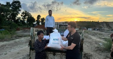 The Disaster and Emergency Management Authority (AFAD) is delivering aid packages to those affected by the flood disaster in Bangladesh, Aug. 27, 2024. (AA Photo) 