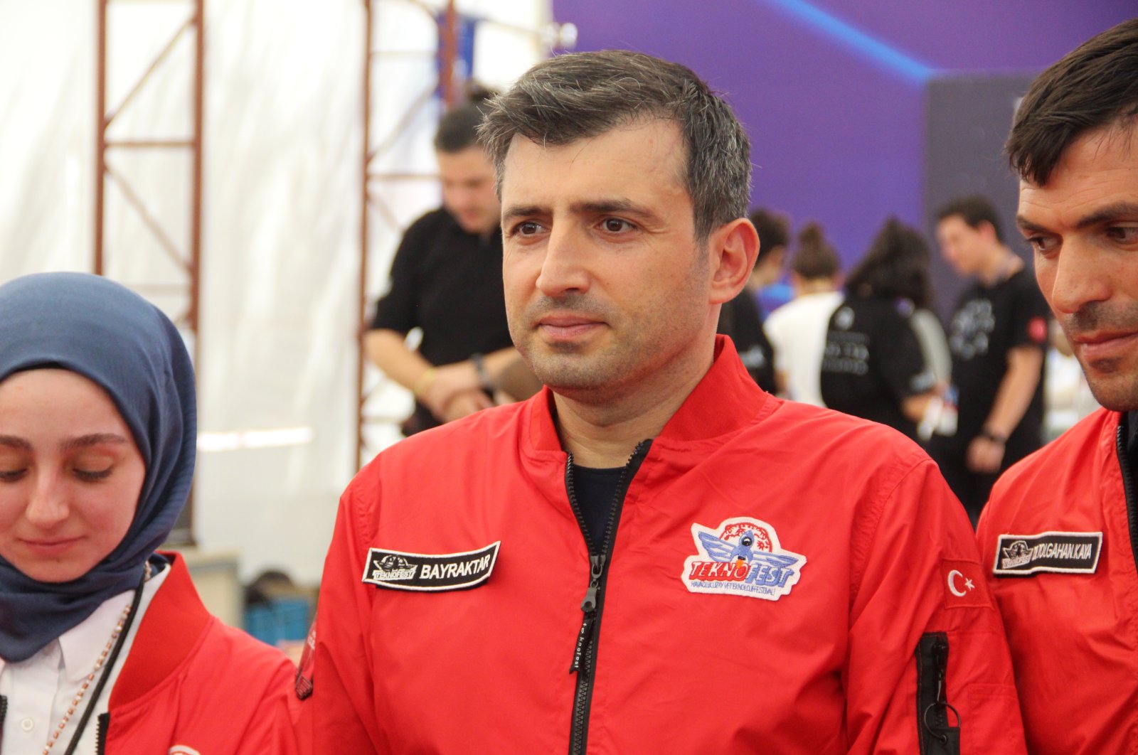 Teknofest Board Chairperson and CTO of drone magnate Baykar Selçuk Bayraktar visited the teams participating in the competition held at the Scientific and Technological Research Council of Türkiye (TÜBİTAK) in the Gebze district of Kocaeli, northwestern Türkiye, Aug. 14, 2024. (DHA Photo)