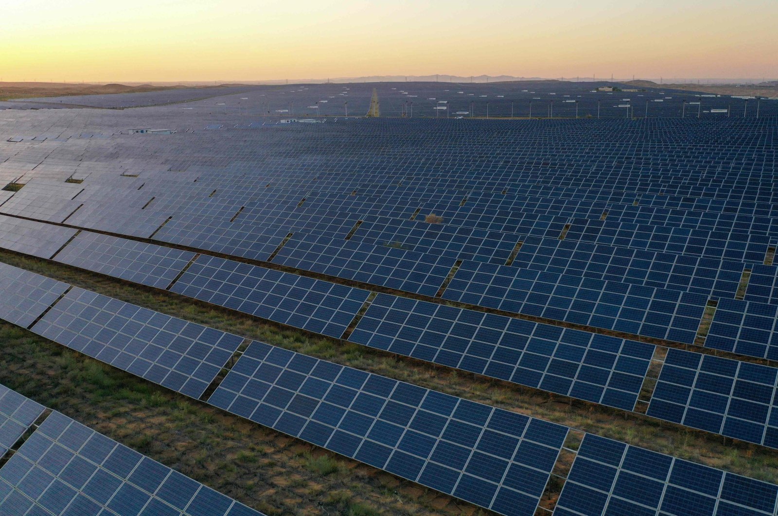 Solar panels are seen at the Tengger Desert Solar Park in the northern Ningxia region, China, Aug. 21, 2024. (AFP Photo)