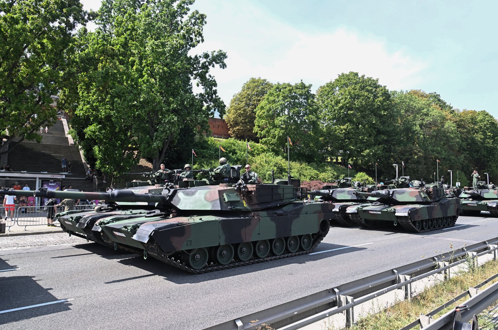 Polish soldiers ride on military vehicles as they take part in the military parade during the Polish Armed Forces Day, Warsaw, Poland, Aug. 15, 2024. (EPA Photo)