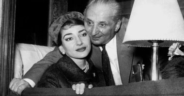 This undated photo shows famous Greek American singer Maria Callas (L) and her husband Giovanni Battista Meneghini (R). (AFP Photo)