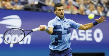 Serbia's Novak Djokovic in action against Serbia's Laslo Djere during their second round match of the US Open Tennis Championships at the USTA Billie Jean King National Tennis Center, Flushing Meadows, New York, U.S., Aug. 28, 2024. (EPA Photo)