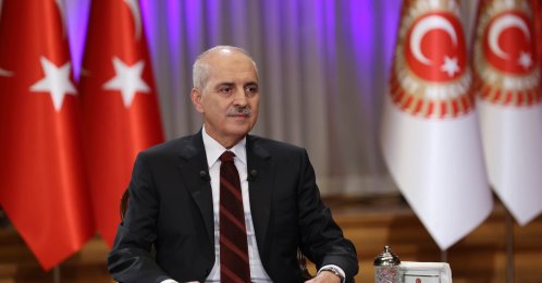 Parliament Speaker Numan Kurtulmuş speaks during an interview, Ankara, Türkiye, Aug. 28, 2024. (AA Photo)