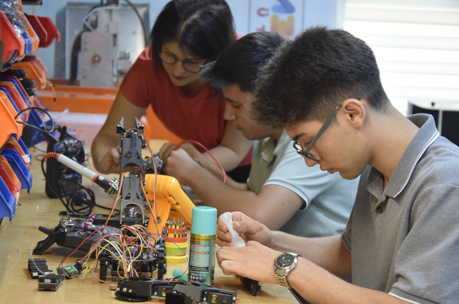 Students from Şehit Tolga Artug Youth Center compete with robots at Teknofest 2024, Manisa, Türkiye, Aug. 8, 2024. (AA Photo) 