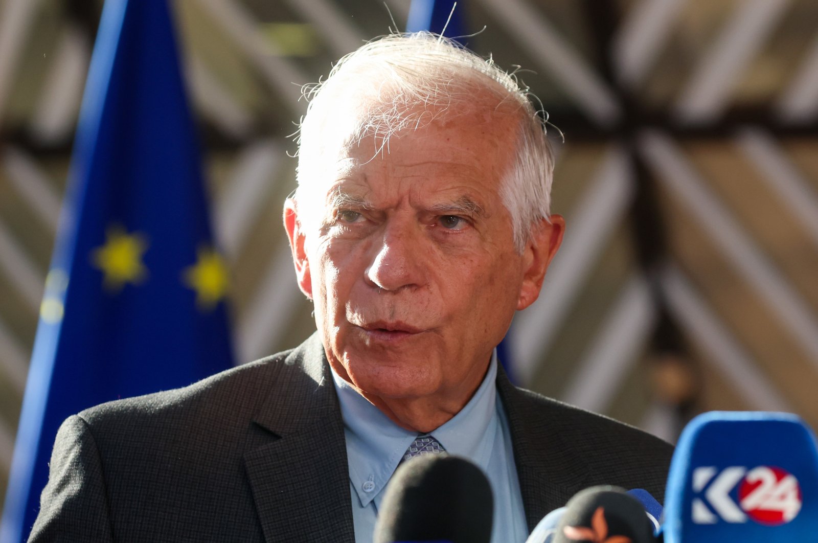 EU foreign affairs chief Josep Borrell speaks to the media in Brussels, Belgium, Aug. 29, 2024. (EPA Photo)