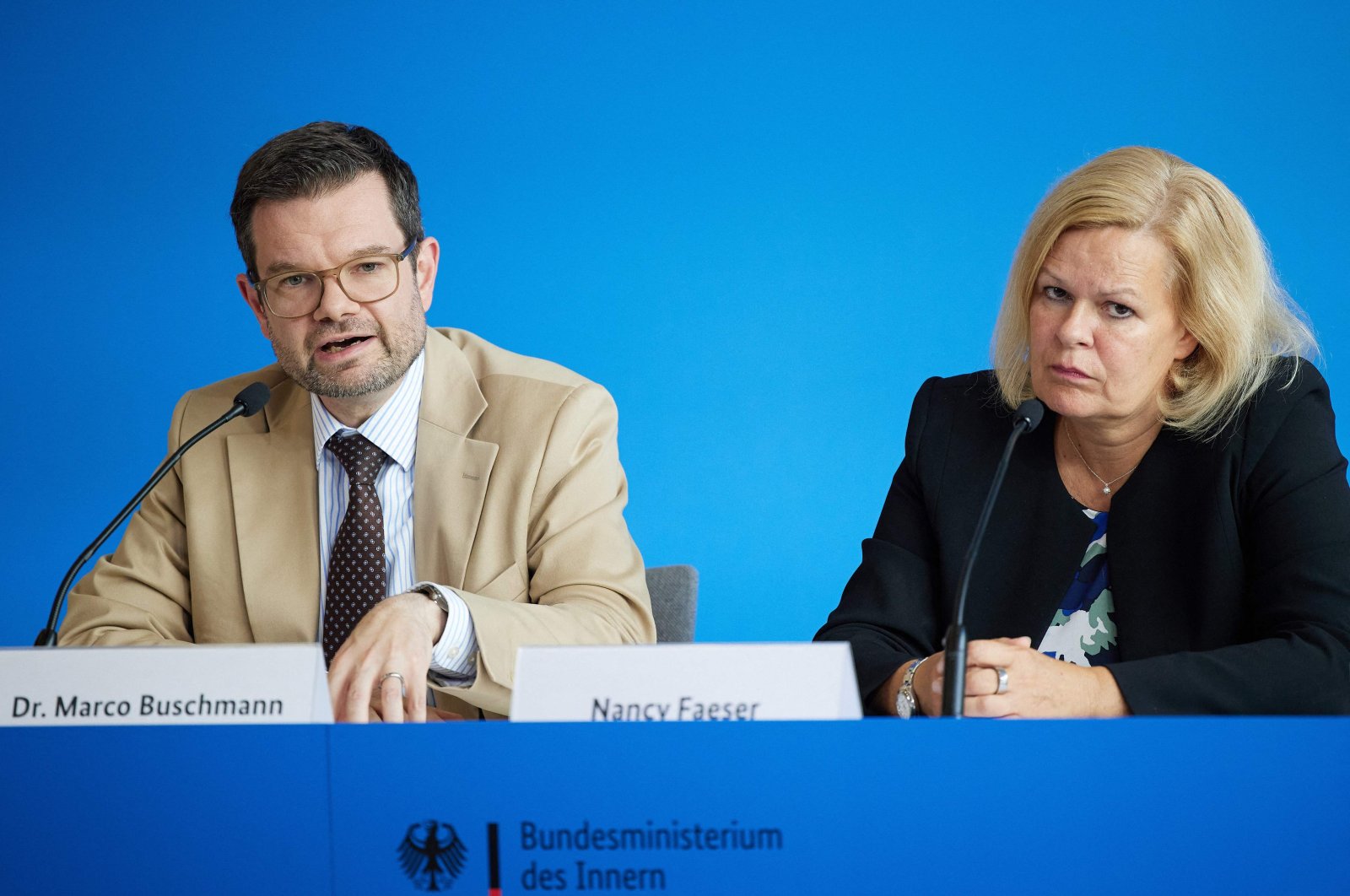 German Justice Minister Marco Buschmann and German Interior Minister Nancy Faeser present a security package, including tougher knife laws, in Berlin, Aug. 29, 2024. (AFP Photo)