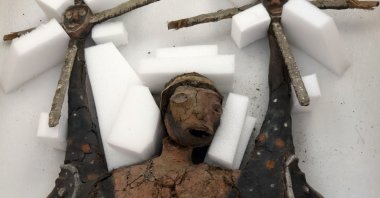 A rambaramp effigy containing the skull of a man in Port Vila, Vanuatu, Aug. 29, 2024. (Reuters Photo)