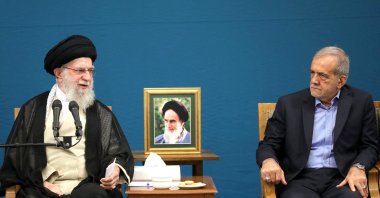 Iranian Supreme Leader Ayatollah Ali Khamenei speaks during a meeting with Iranian President Masoud Pezeshkian and his Cabinet, Tehran, Iran, Aug. 27, 2024. (Reuters Photo)