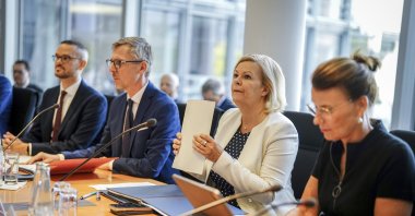 Federal Minister of the Interior and Home Affairs Nancy Faeser (2nd R) attends the special session of the Bundestag&#039;s Committee on Internal Affairs, Berlin, Germany, Aug. 30, 2024. (AFP Photo)