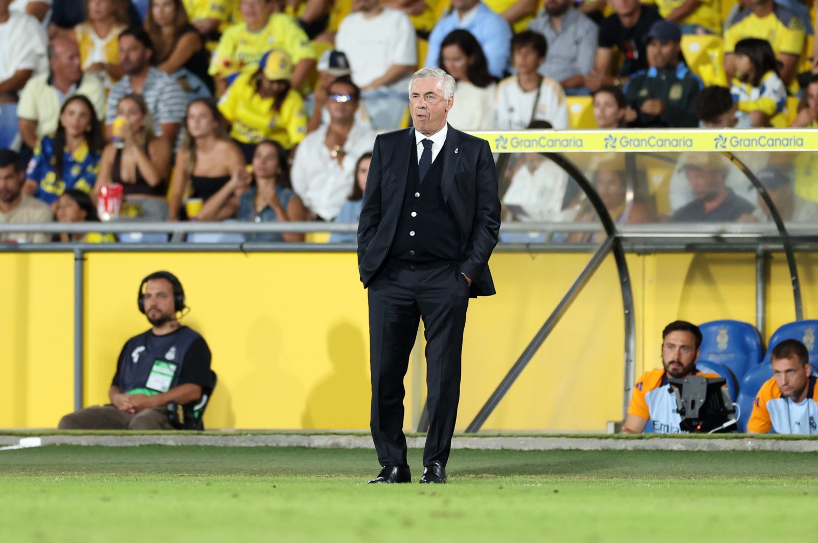 Real Madrid&#039;s Carlo Ancelotti looks on during the La Liga match between Las Palmas and Real Madrid at Estadio Gran Canaria, Las Palmas, Spain, Aug. 29, 2024. (Getty Images Photo)