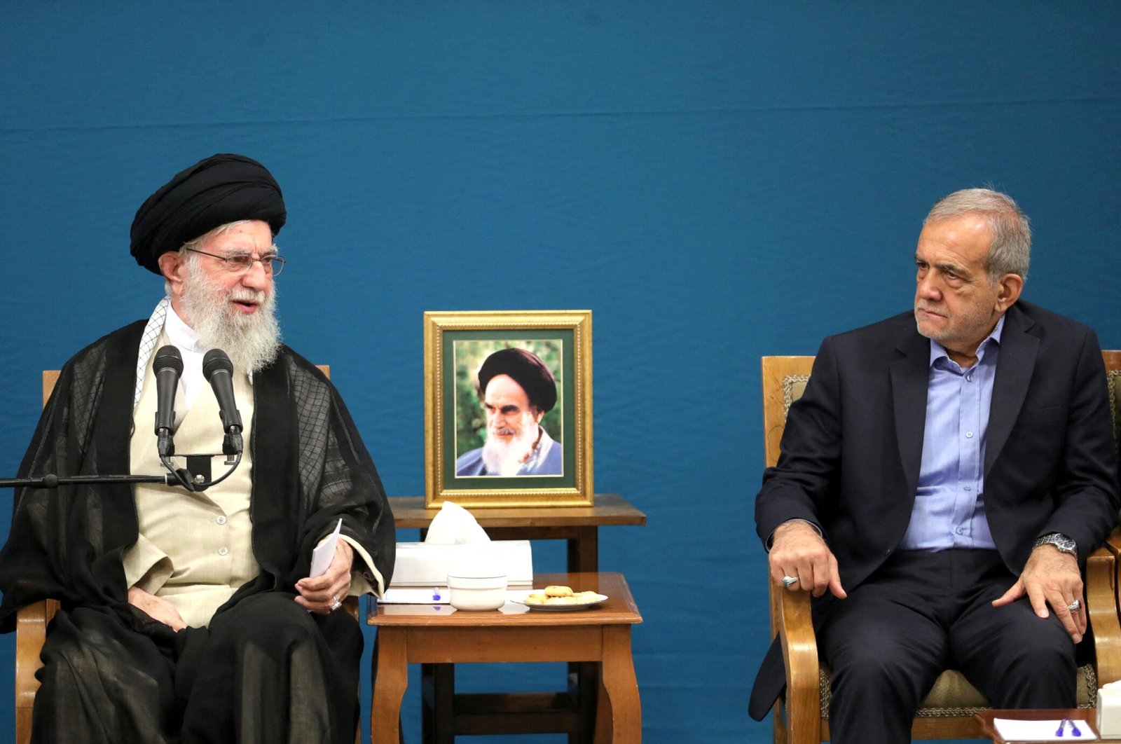 Iranian Supreme Leader Ayatollah Ali Khamenei speaks during a meeting with Iranian President Masoud Pezeshkian and his Cabinet, Tehran, Iran, Aug. 27, 2024. (Reuters Photo)