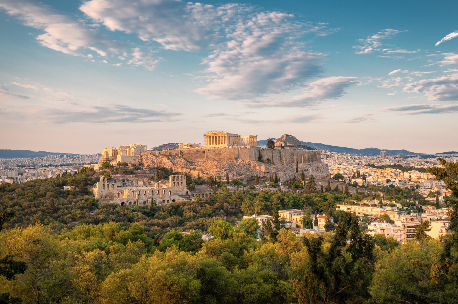 Overlooking the Acropolis at sunset, Athens, Greece, Aug. 22, 2021. (Getty Images)