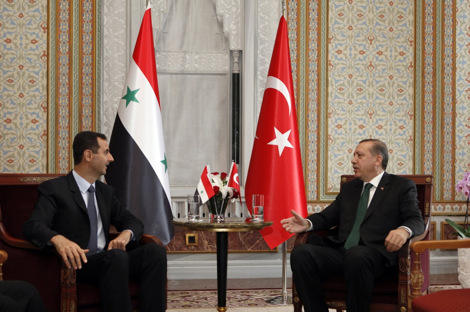 Then-Prime Minister and current President Recep Tayyip Erdoğan talks with Syrian leader Bashar Assad during their meeting, Istanbul, Türkiye, June 7, 2010. (Reuters File Photo)