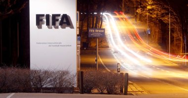The FIFA logo is seen near its headquarters in Zurich, Switzerland, Feb. 27, 2022. (Reuters Photo)