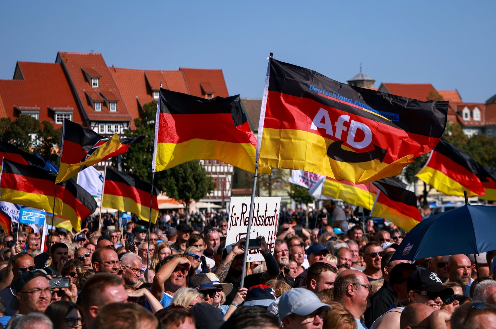 Supporters of far-right Alternative for Germany (AfD) party attend a meeting in Erfurt, Germany, Aug. 31, 2024. (EPA Photo)