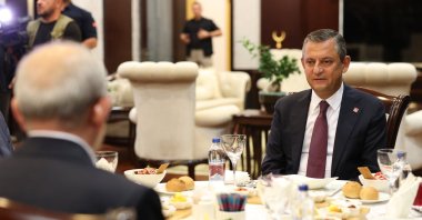Main opposition Republican People’s Party (CHP) Chairperson Özgür Özel (R) and the party&#039;s former head, Kemal Kılıçdaroğlu, meet for a dinner, Ankara, Türkiye, Sept. 1, 2024. (AA Photo)